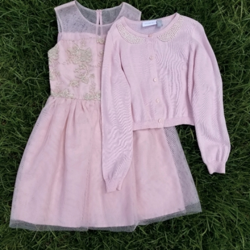 Beautiful girls pink party dress with pearl cardigan set